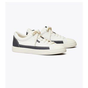 NEW Tory Burch Size 9.5 Womens Classic Court Sneaker, Ivory Canvas/ Perfect Navy
